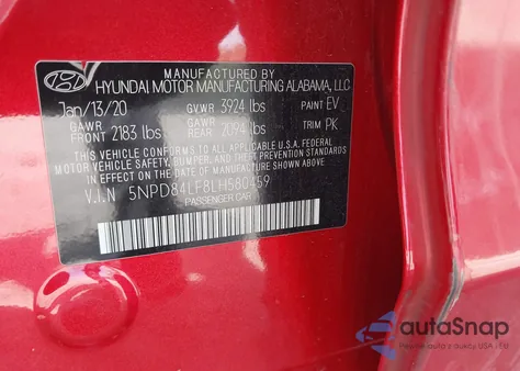 2020 Hyundai Elantra Sel z USA, uszkodzony, nr VIN 5NPD84LF8LH580459